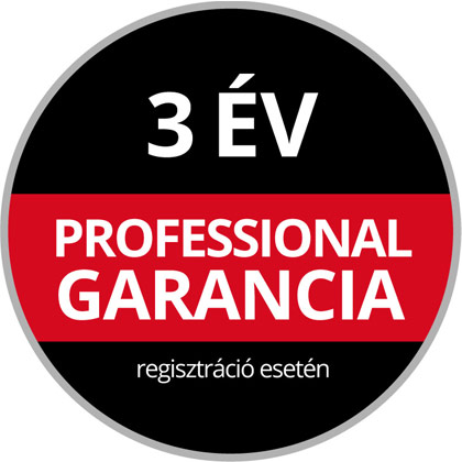 Round Warranty Logo with the text "3-Year Professional Warranty, upon Online Registration" on a black and red background.