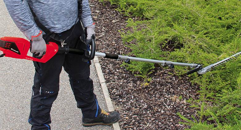 a man cuts the bushes with hedge clippers